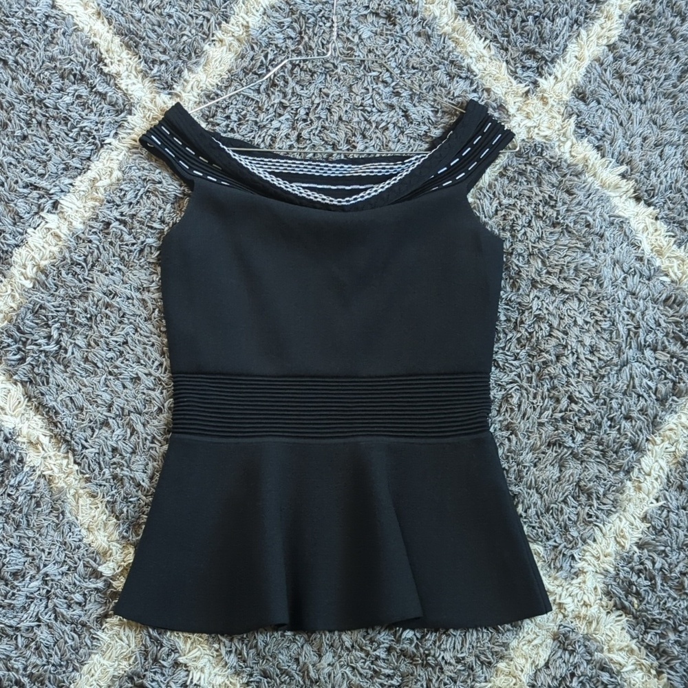 Eva Mendes Peplum Off Shoulder Sleeveless Top Cinched Waist Tank Top Size S